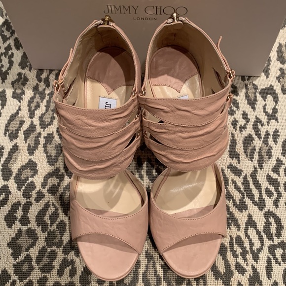 HOST PIC RARE JIMMY CHOO OYSTER POWDER PINK LEATHER PLATFORM SANDALS SIZE US 8 - Picture 2 of 12